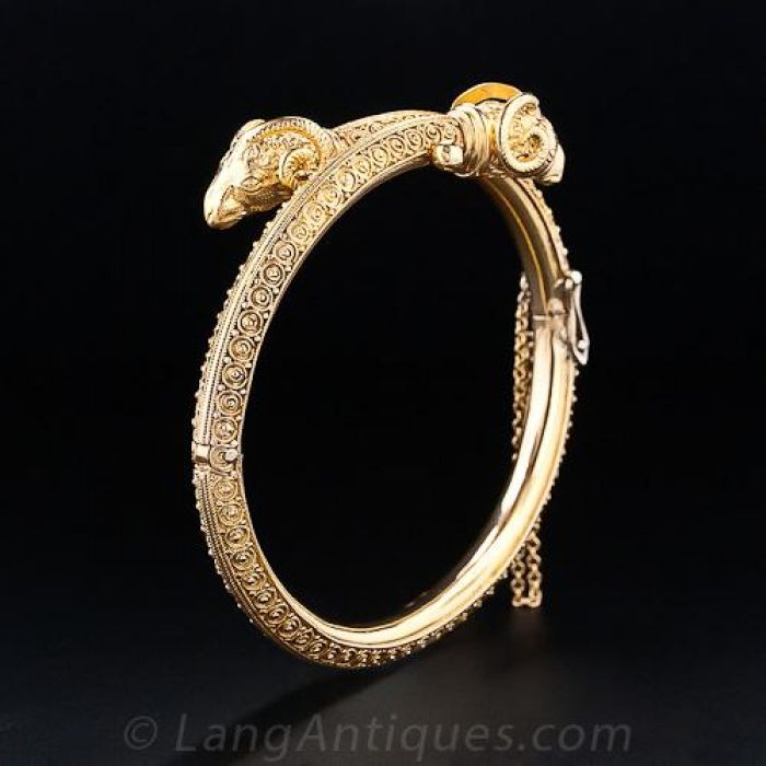 Antique Rams Head Hinged Bangle Bracelet