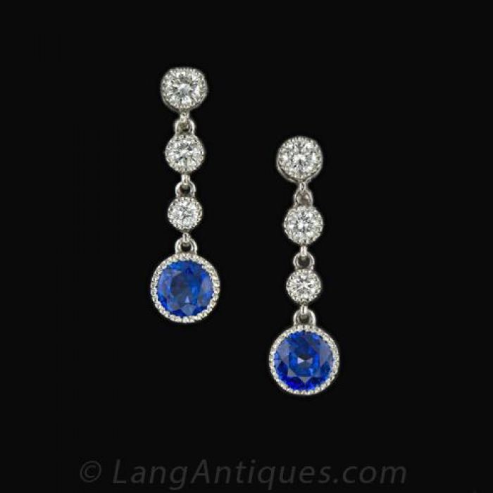 Antique sapphire drop deals earrings