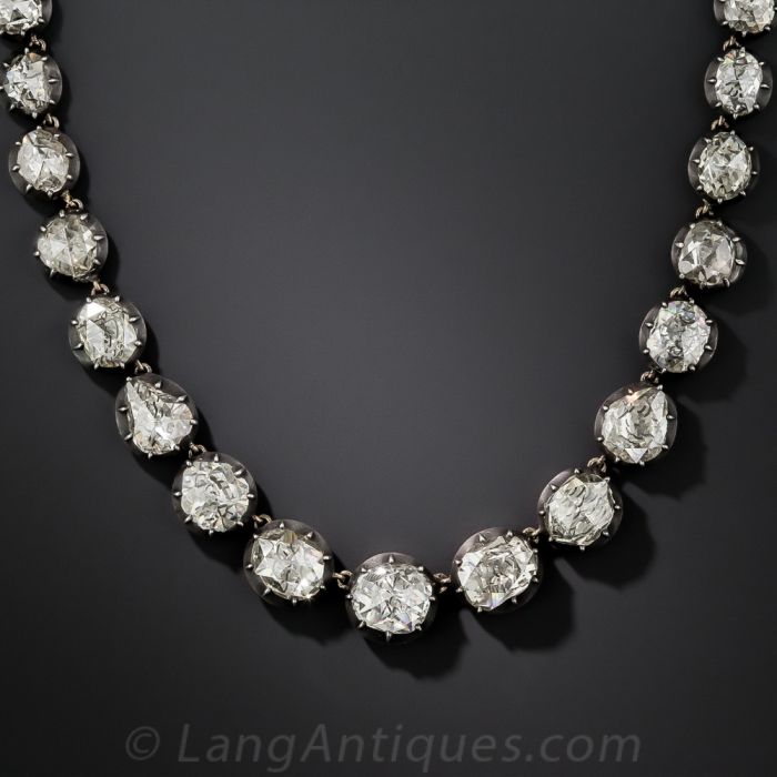 Antique Diamond Cluster Riviere Necklace
