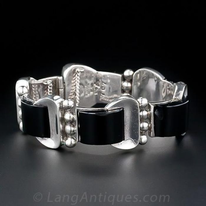 Antonio Pineda Mexican Silver and Onyx Link Bracelet