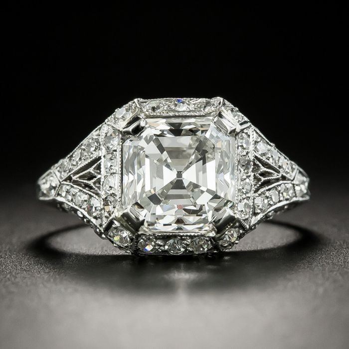 Signature Cluster Engagement Ring With Asscher Cut Diamond - GOODSTONE