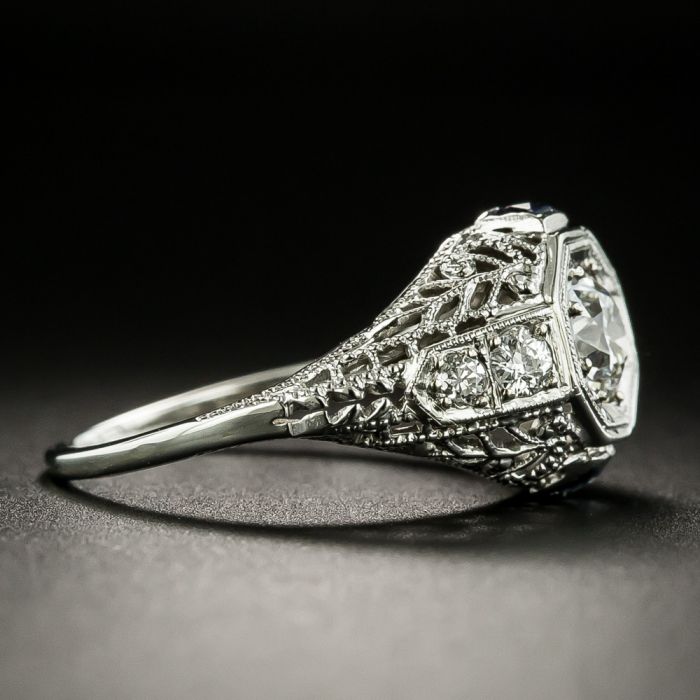 East West White Sapphire Filigree Edwardian Engagement Ring in 14K White  Gold — Antique Jewelry Mall
