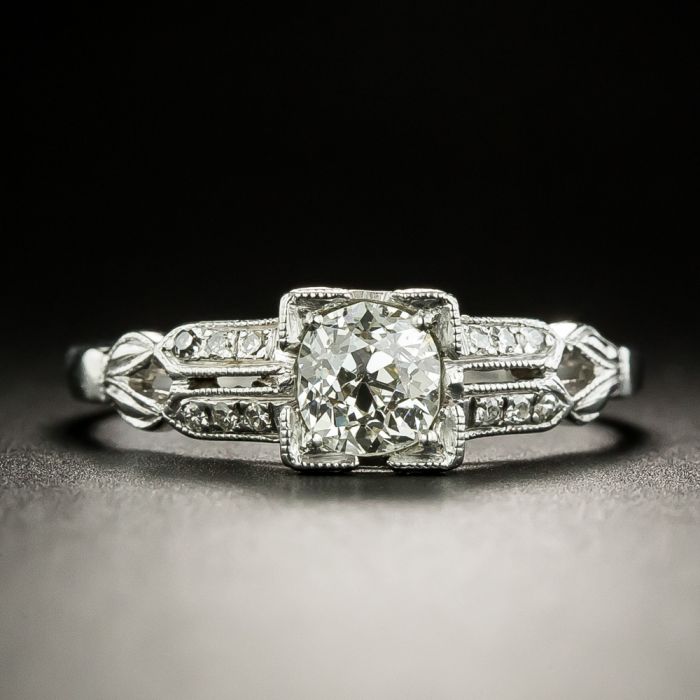 White Gold Pave Diamond Engagement Ring with .50 CT Round Diamond Center |  Lee Michaels Fine Jewelry