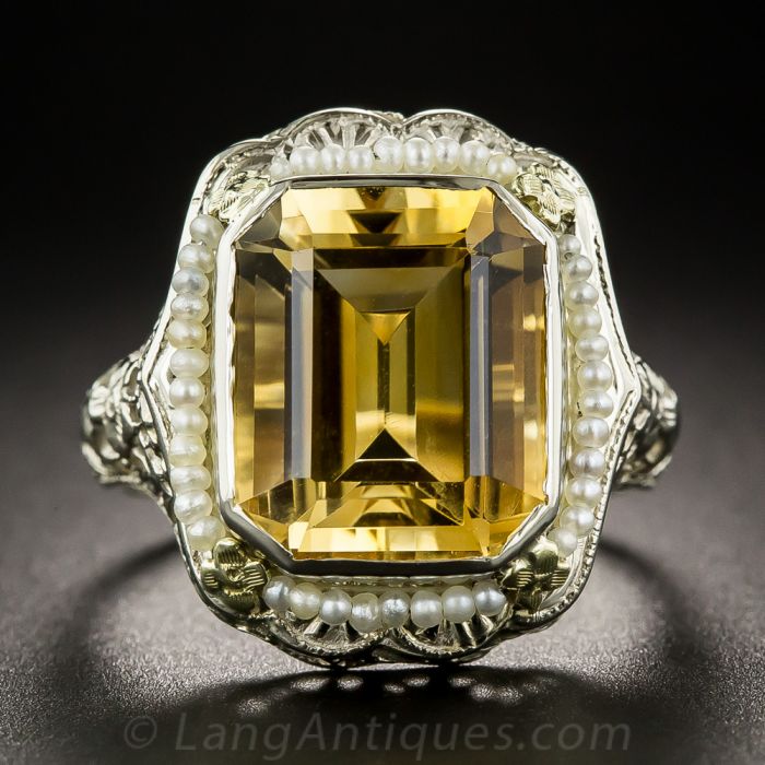 art deco citrine and seed pearl ring 1 30 1 10684