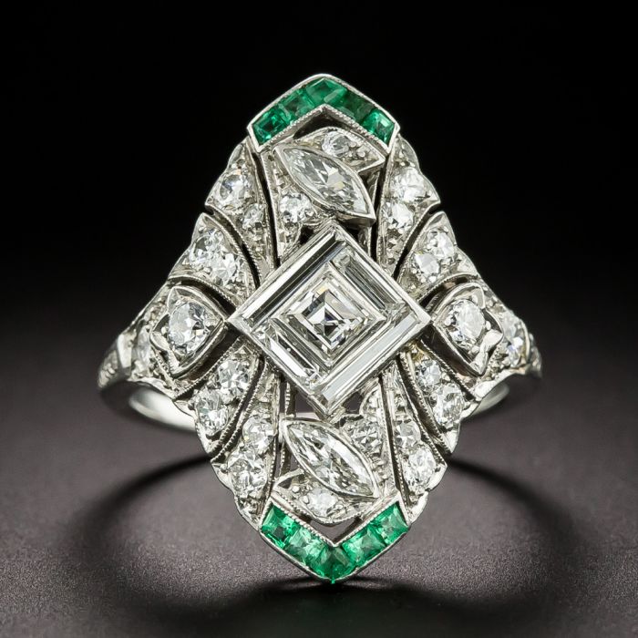 Art Deco Diamond and Emerald Dinner Ring