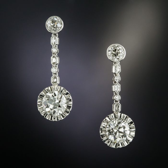 Art Deco Diamond Dangle Earrings - GIA