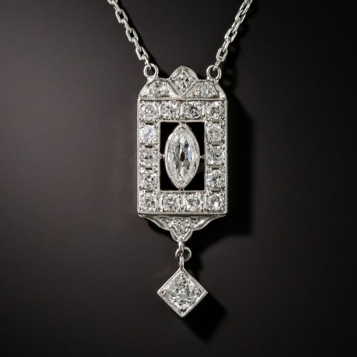 Art Deco Diamond Necklace with Baguette Cut Diamonds - S – ARTEMER