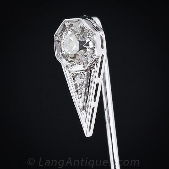 Art Deco Diamond Stick Pin w/ Lab Sapphire Accents