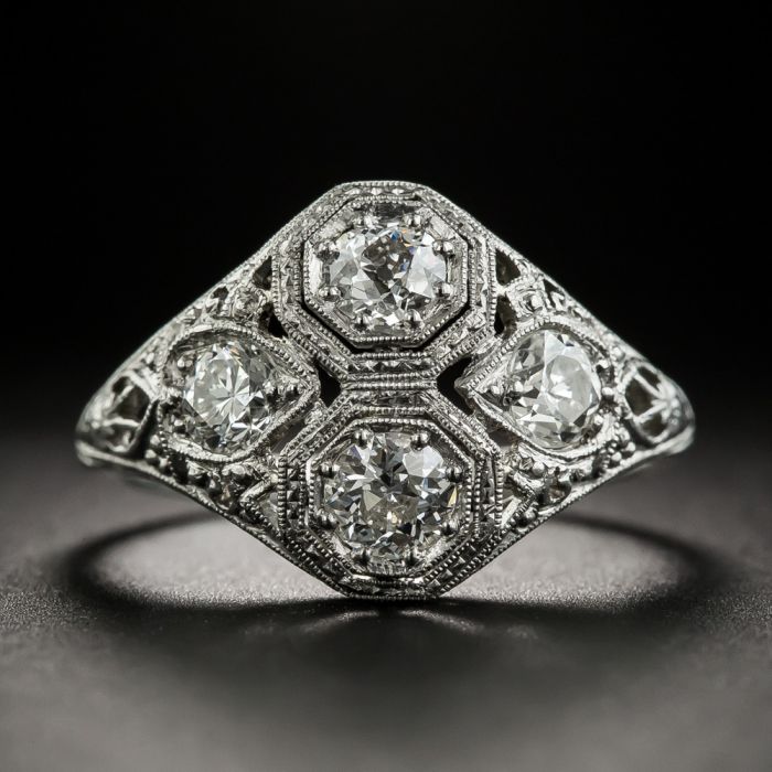 Duet Four-Row Ring with Diamonds in 18K White Gold - Kwiat