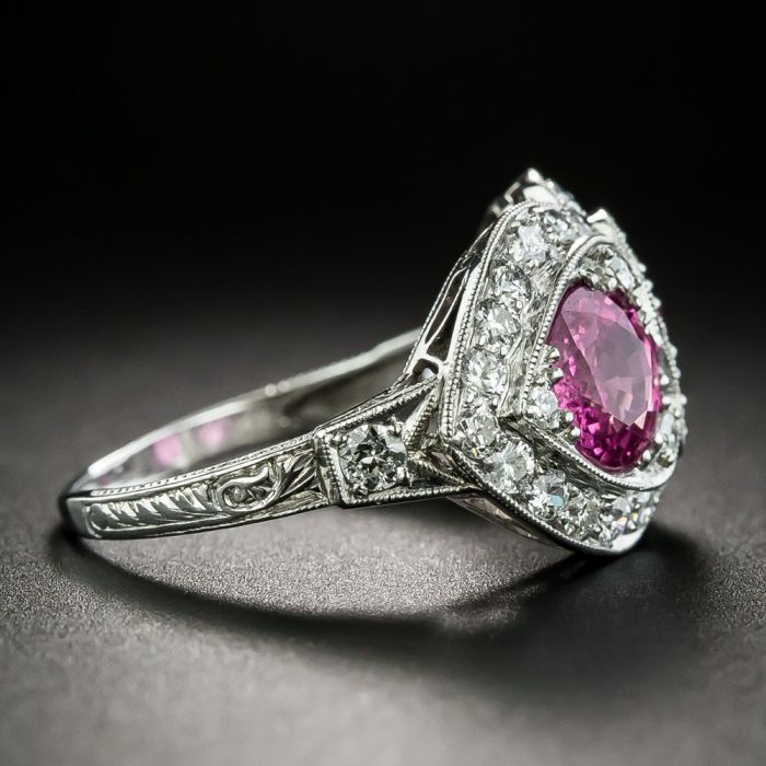 Toi et Moi Diamond & Pink Sapphire Engagement Ring by MDC Diamonds | White