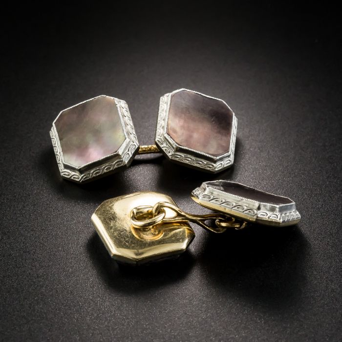 Cufflinks with Inlaid Mosaic Pink Mother of Pearl