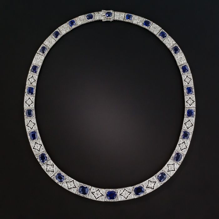 Sapphire Necklace with Diamonds in White Gold | KLENOTA