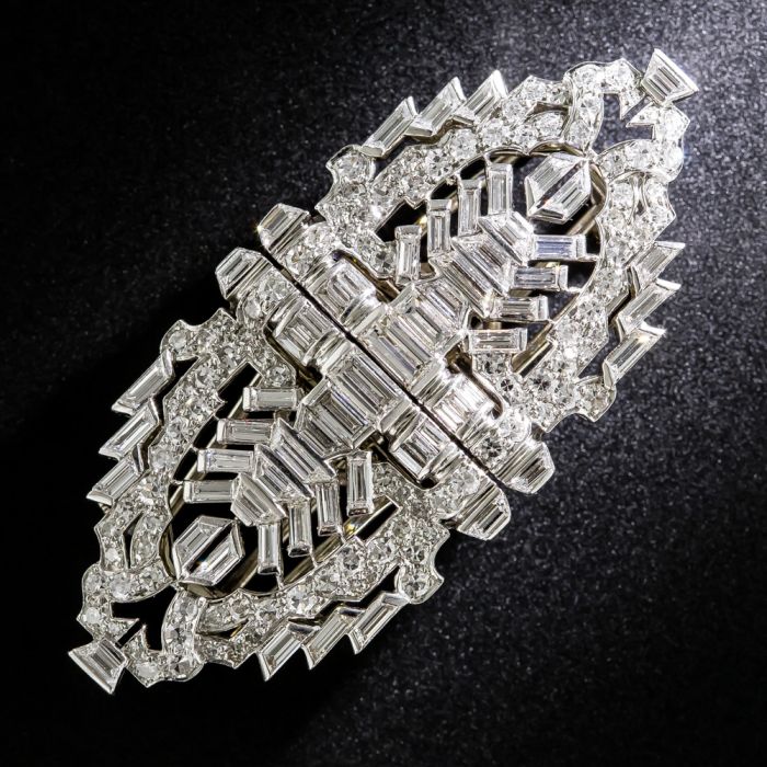 Art Deco Platinum and Diamond Clips and Brooch