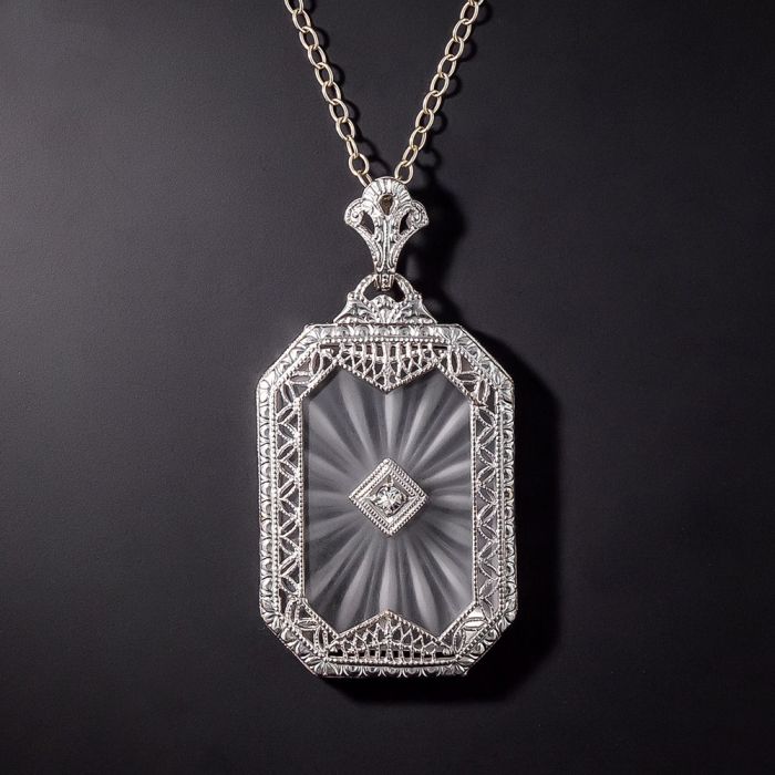 Art Deco Onyx + Rock Quartz Crystal Necklace 33 by A. Brandt + Son