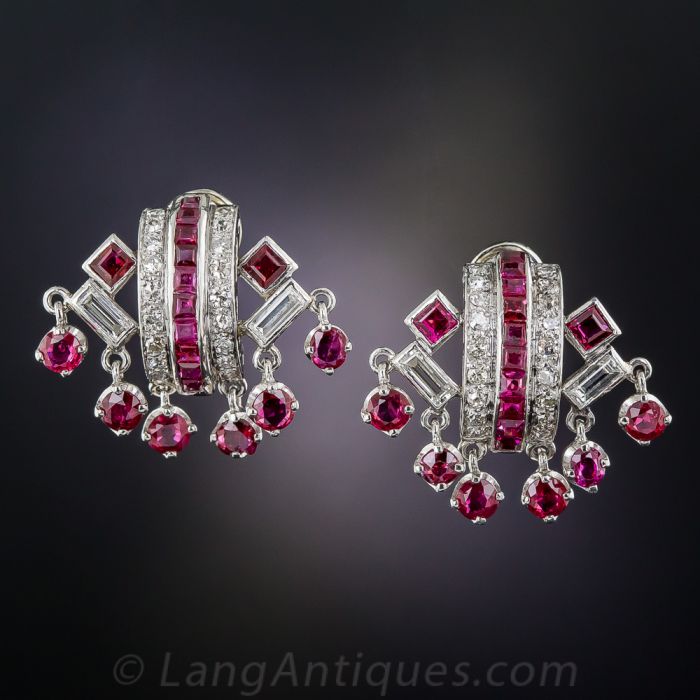 art deco ruby earrings