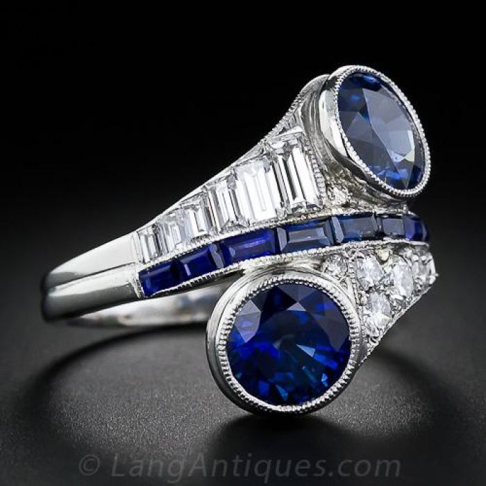 sapphire and diamond bypass ring