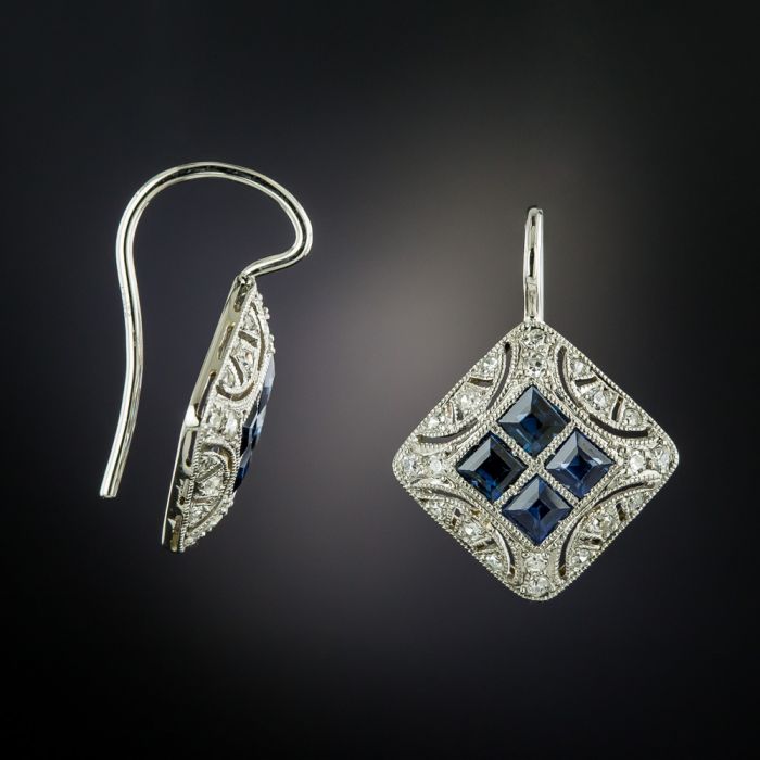 square sapphire and diamond earrings