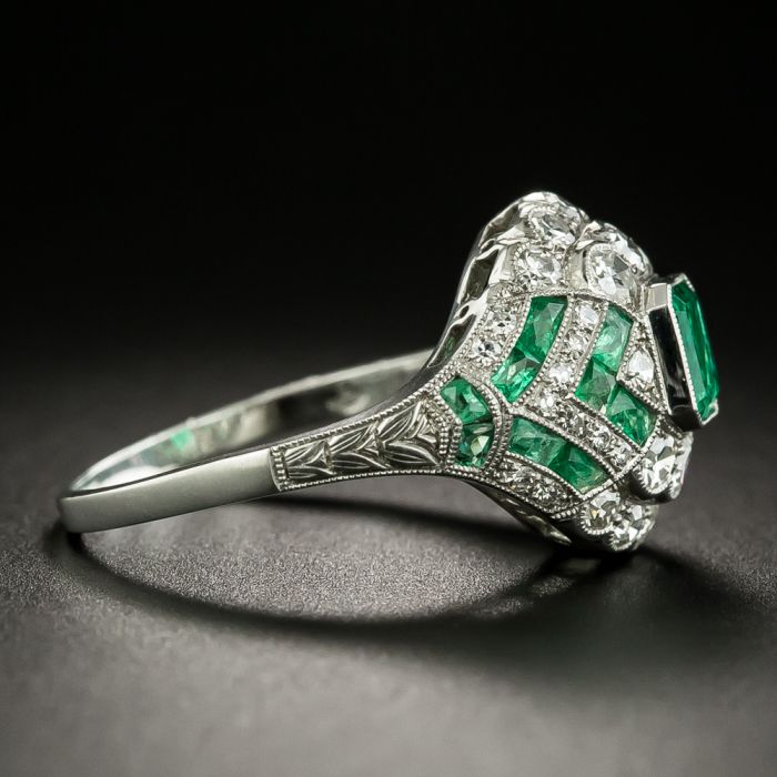Art Deco Style Emerald And Diamond Ring