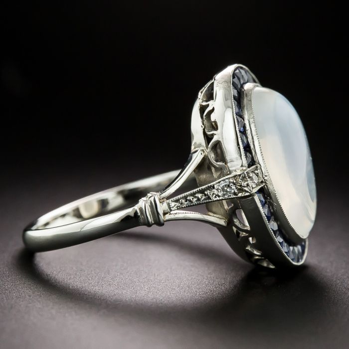 Art Deco Moonstone, Enamel and Pearl Ring by Robins, Bladen & Robins