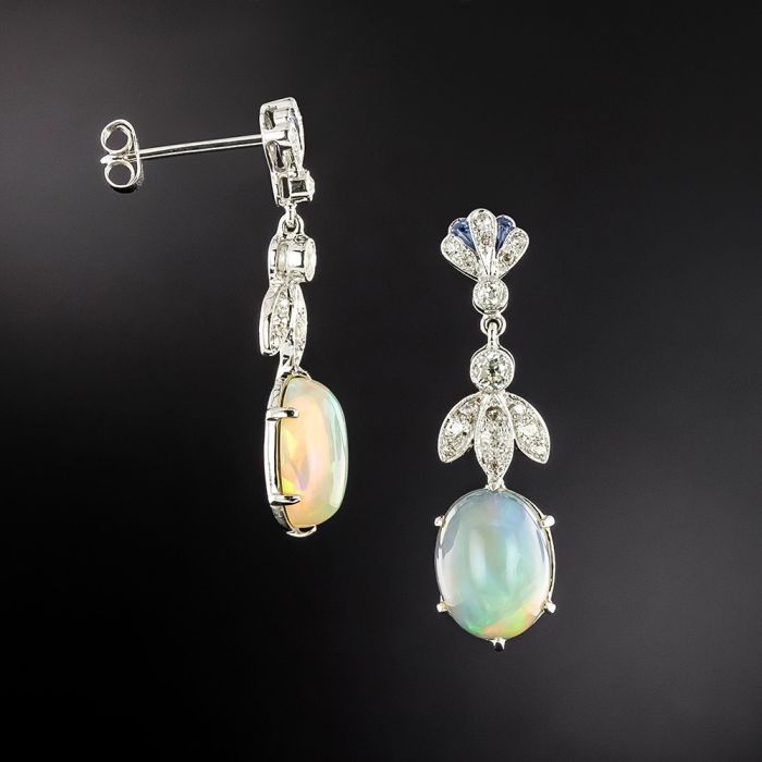 Art Deco Style Jade Onyx Diamond Dangle Earrings- Vintage jewelry-  Bijouxbaume