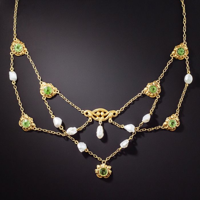 Antique Victorian 14K Gold Pearl Peridot Necklace – Boylerpf