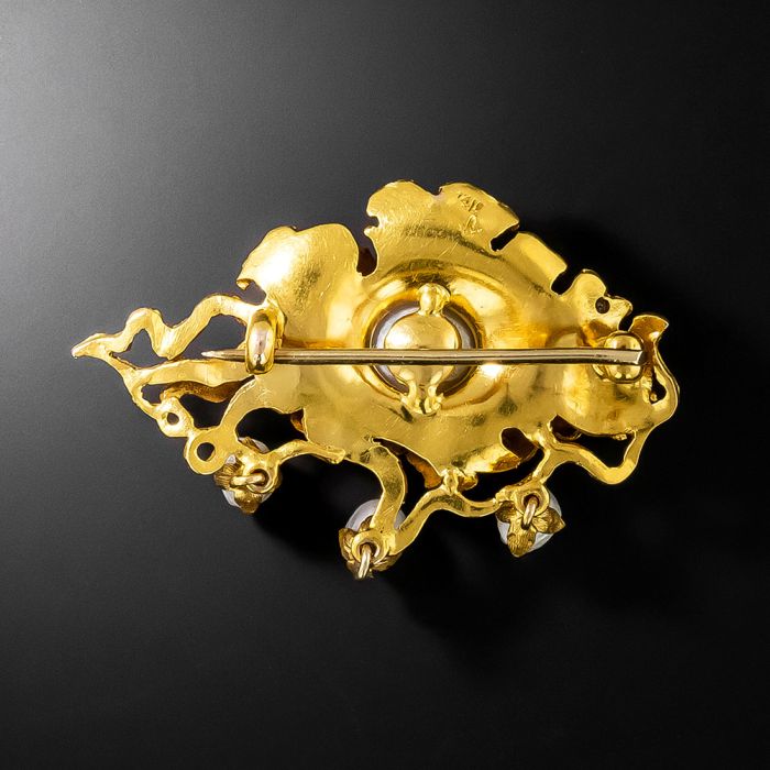 Art Nouveau Gold Brooch with Pearl Lilly of the Valley - Koblenz & Co.  Antique & Estate Jewelry