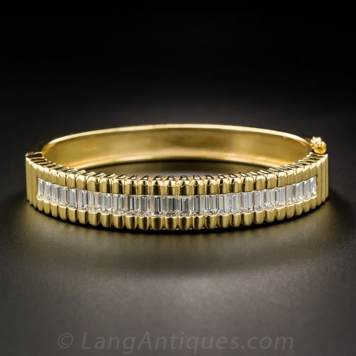 Modern 18 Karat Yellow White Rose Gold Bangle Bracelet