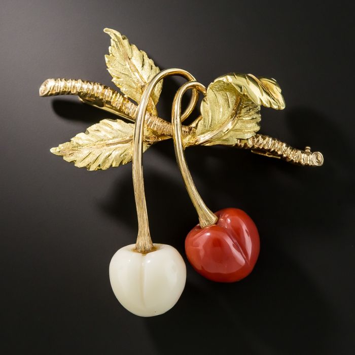 Buccellati Red and White Coral Cherry Brooch
