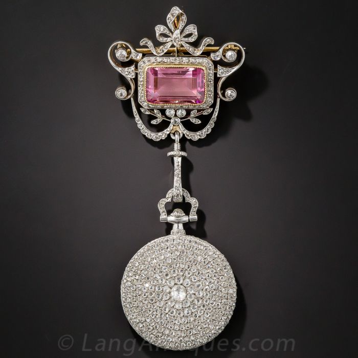 Cartier Diamond Pendant Watch with Pink Tourmaline Top