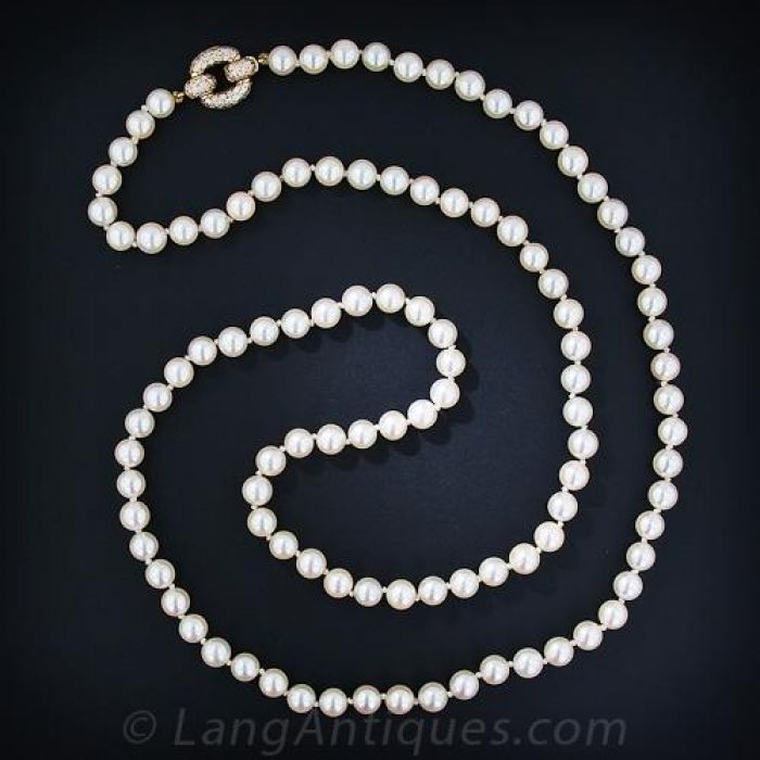 Vintage cartier pearl clearance necklace