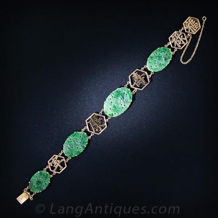 Natural Green Agate Peacock Painting Flower Carved Jade Bracelet62   Amazonca Clothing Shoes  Accessories