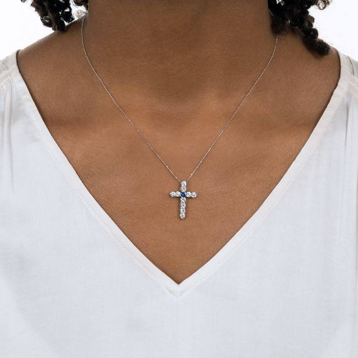 Diamond and sale sapphire cross necklace