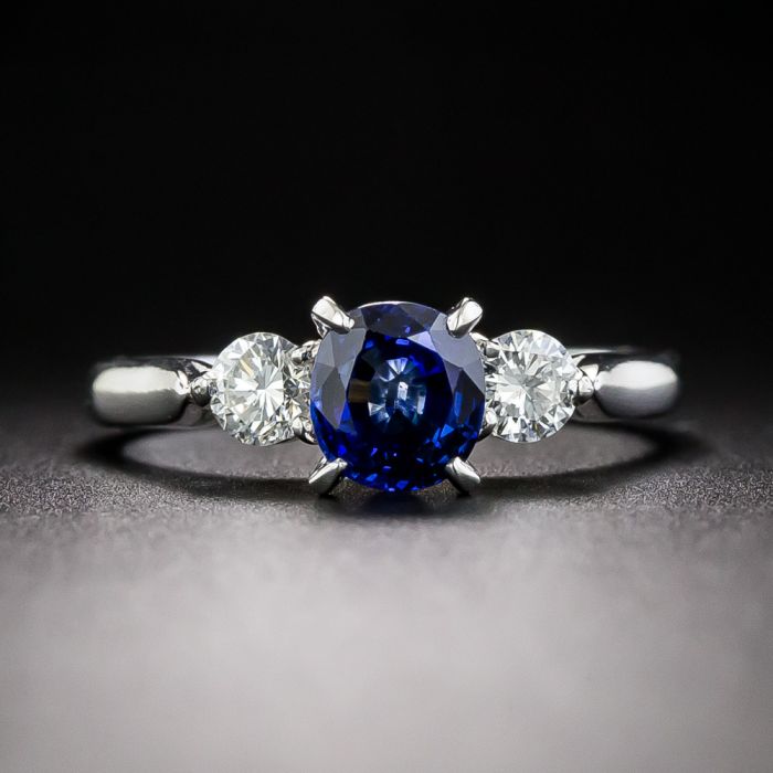 Vintage unique Three stone engagement ring 2pcs blue sapphire engageme –  Ohjewel