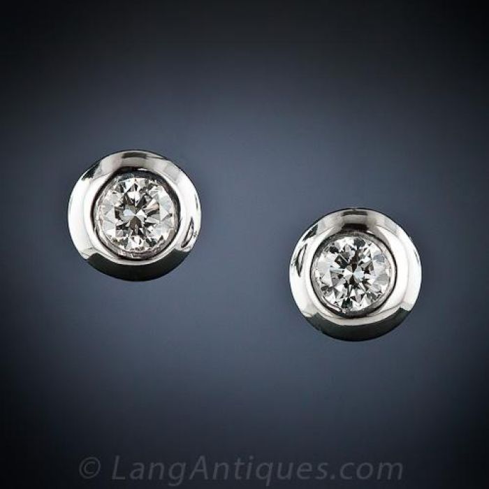 Contemporary Half Carat Diamond Stud Earrings