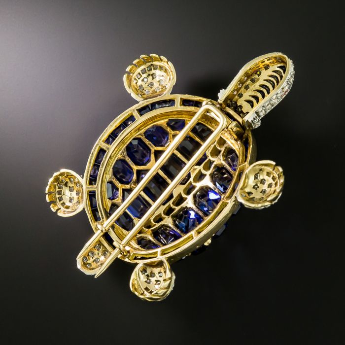 Diamond and Sapphire Turtle Brooch