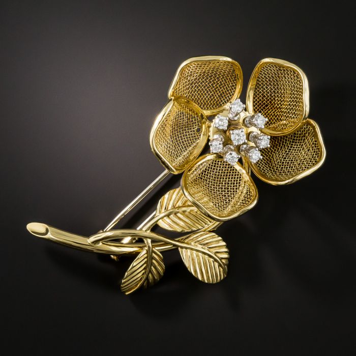 Diamond Flower Brooch with Articulated Petals