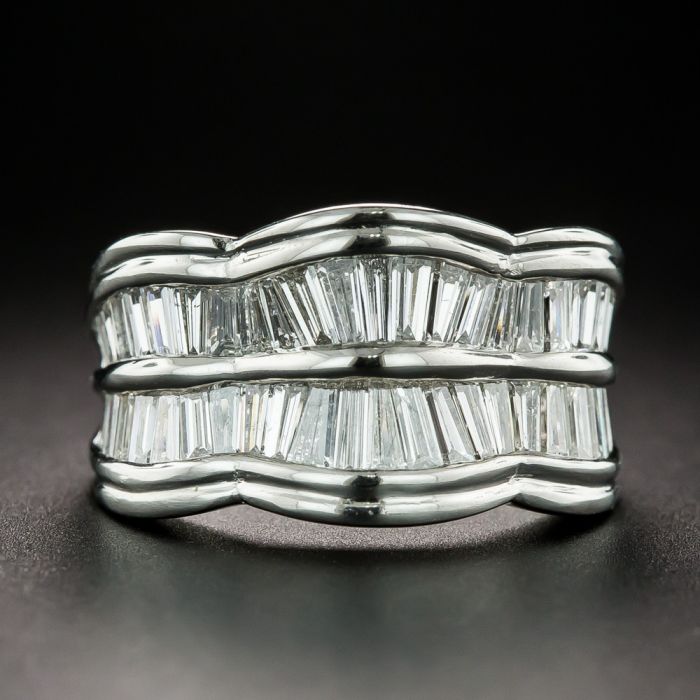 Double Row Baguette Diamond Ruffle Ring