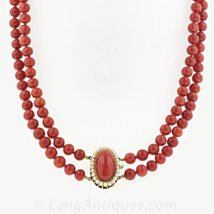 Double Strand Coral Necklace with Coral Clasp