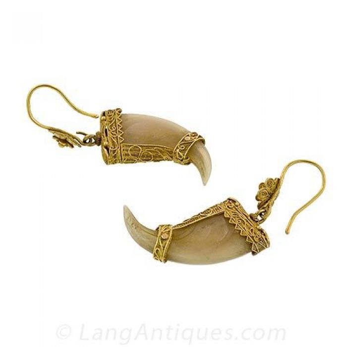 Early Victorian Cannetille Tiger-Claw Earrings