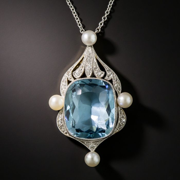 Chalcedony Freshwater Pearl Aquamarine Necklace