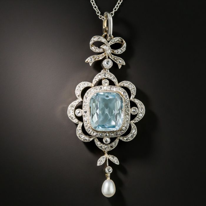 Victorian 10.00 CTW Aquamarine Seed Pearl 14 Karat Gold Swag Necklace |  Wilson's Estate Jewelry