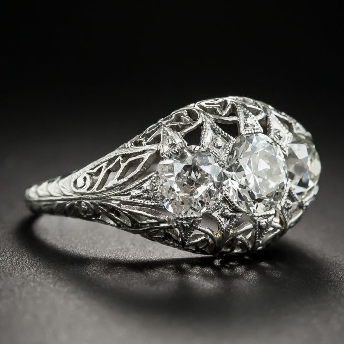 Art Deco Diamond Engagement Ring, Oval Brilliant 2.60