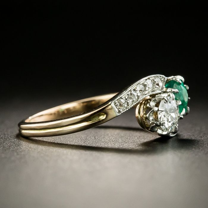 Antique Edwardian Diamond and Emerald Toi et Moi Ring – KFK, Inc.