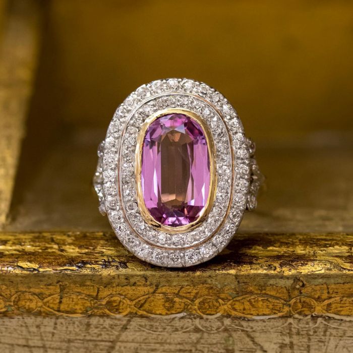 French Victorian Pink Topaz and Diamond Ring - Charlotte Sayers Antique  Jewellery