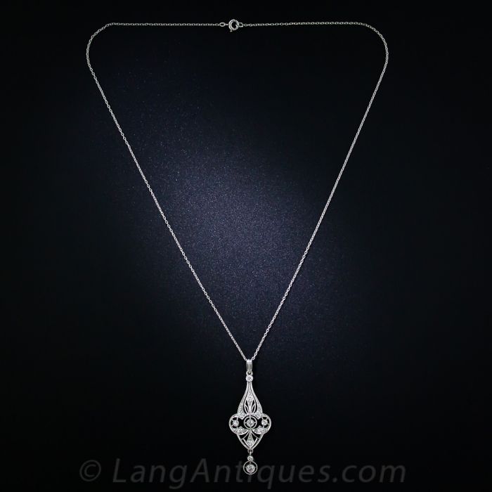 Edwardian Diamond & Platinum filigree Necklace - Fereshteh