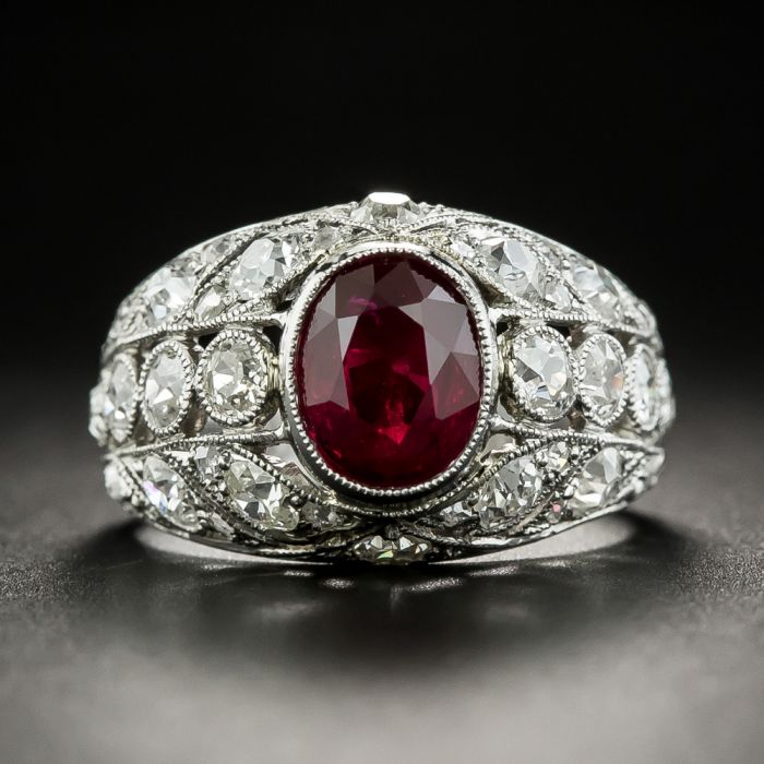 Ruby Diamond Cluster Ring 18ct Gold Engagement Ring – Antique Jewellery  Online