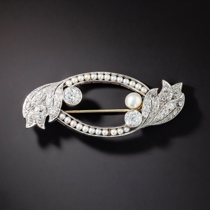 Antique Old Cut Diamond and Natural Pearl Brooch