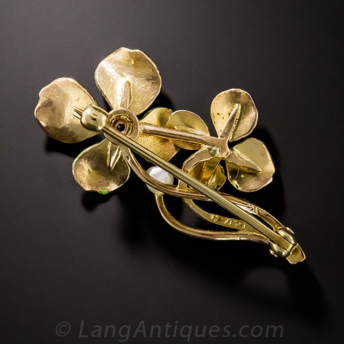 Enamel and Diamond Four-Leaf-Clover Brooch