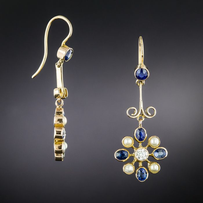 Sapphire and pearl drop on sale earrings