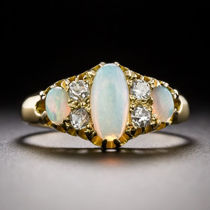Victorian Opal and Diamond East-West Halo Ring